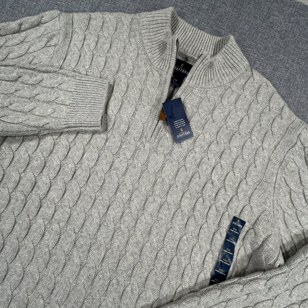 Stafford Cable Knit 1/4 Zip Sweater Mens XXL Gray Heather Grandpa Fisherman NEW